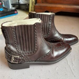 Dunhill Dark Brown Leather Chukka Brogue Boots